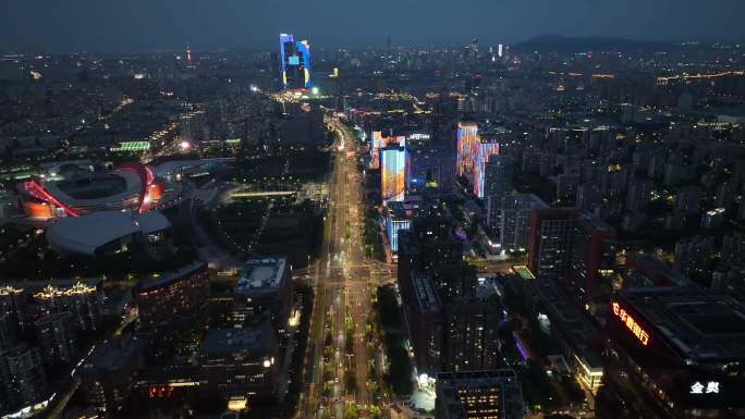 4K南京城市夜景航拍奥体河西CBD