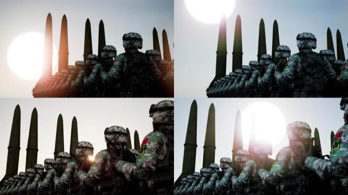 八一建军节解放军火箭军战士迎接日出剪影