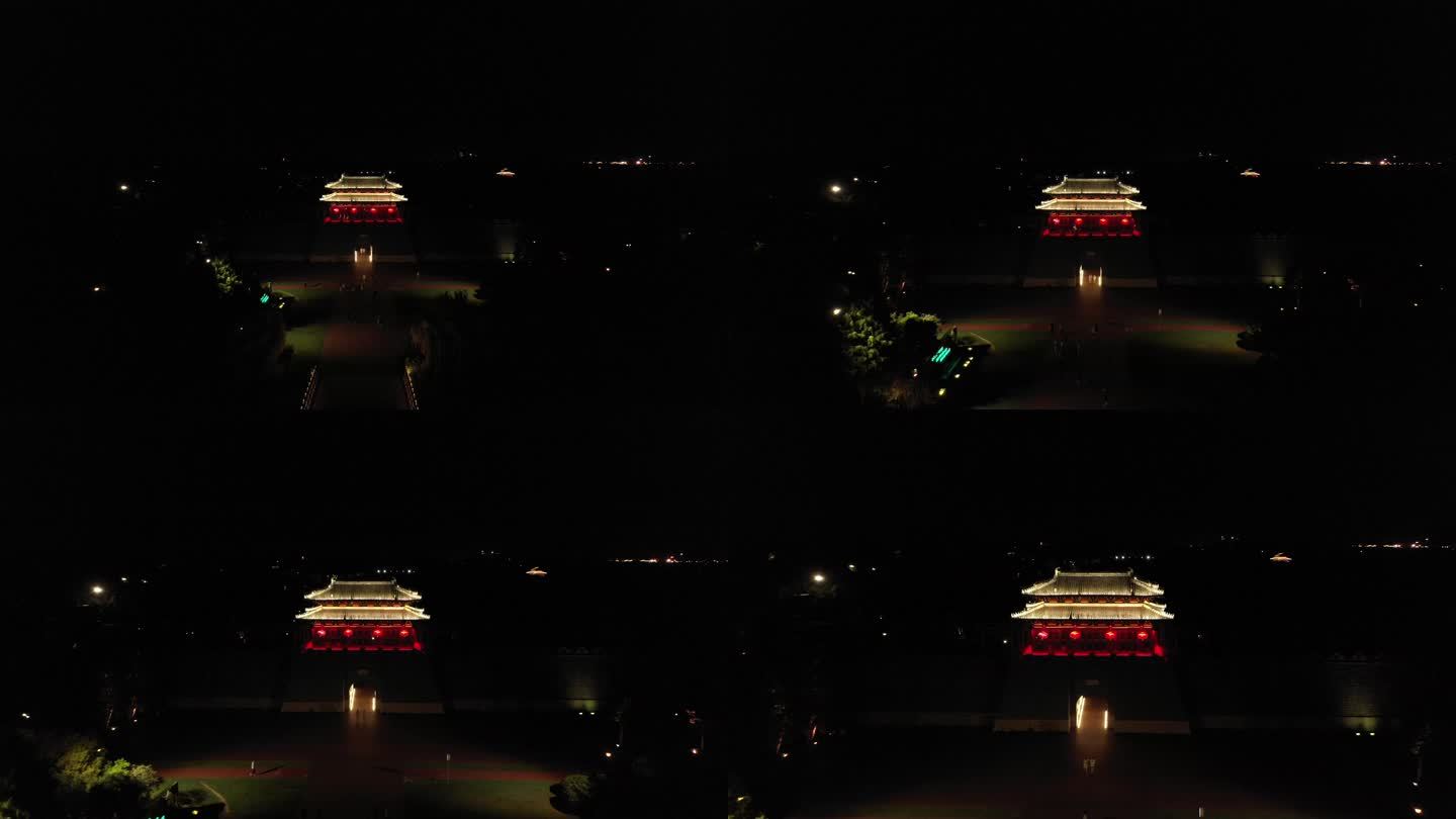 航拍扬州城楼夜景