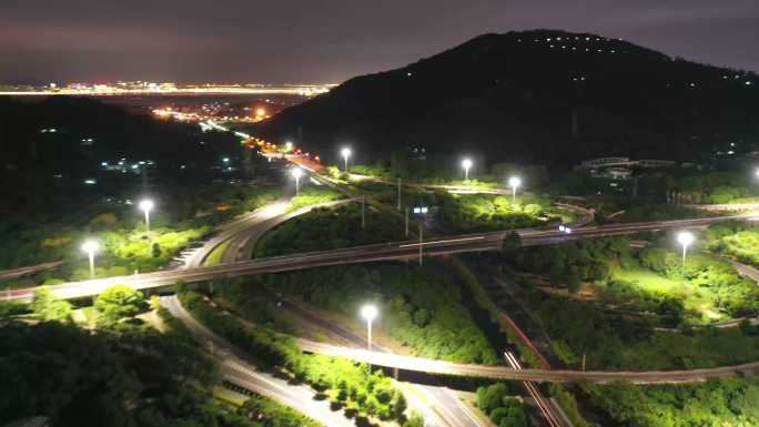 航拍城市道路夜景延时