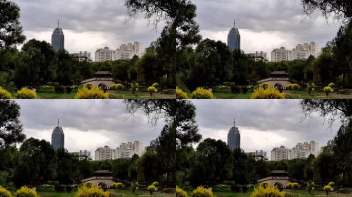 城市公园地标建筑天空延时摄影