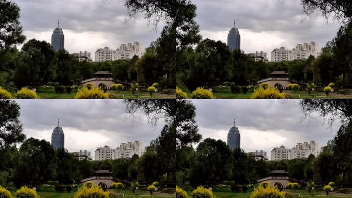 城市公园地标建筑天空延时摄影
