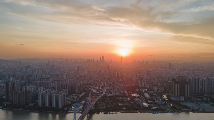 广州鹤洞大桥和城市天际线日出延时4k