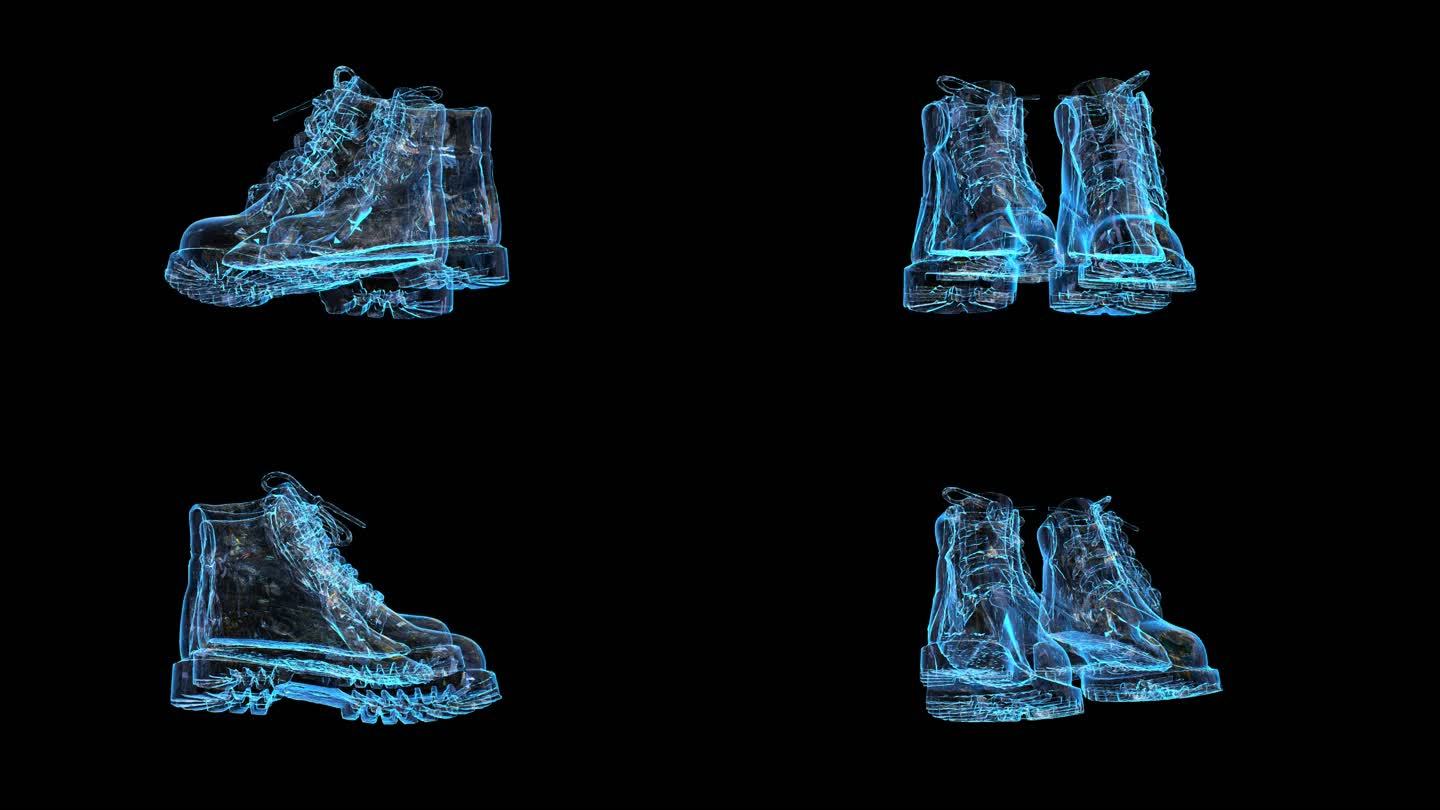 科技全息机车系带马丁靴透明通道素材
