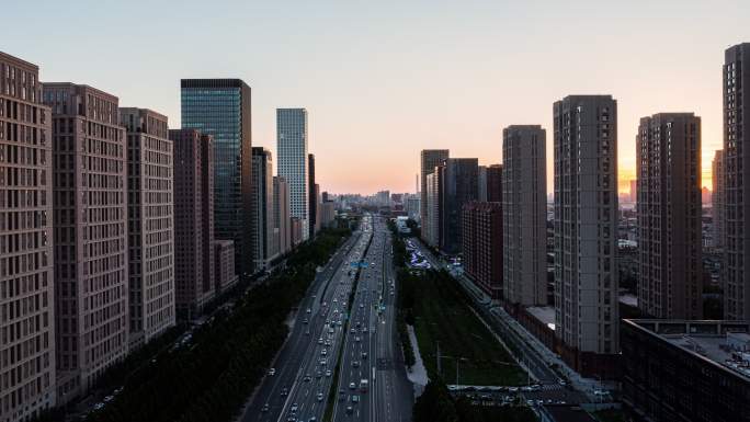 天津八大里航拍延时日转夜