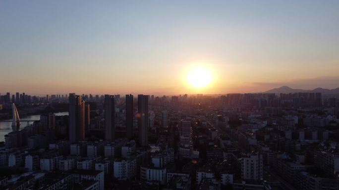 城市夕阳航拍风景