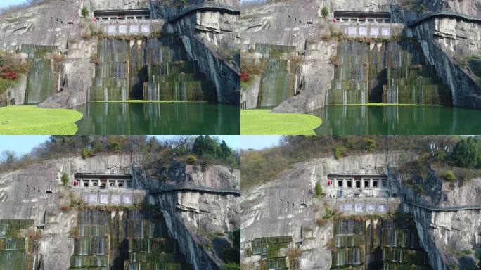 新昌大佛寺绍兴旅游瀑布佛像石像山崖景区