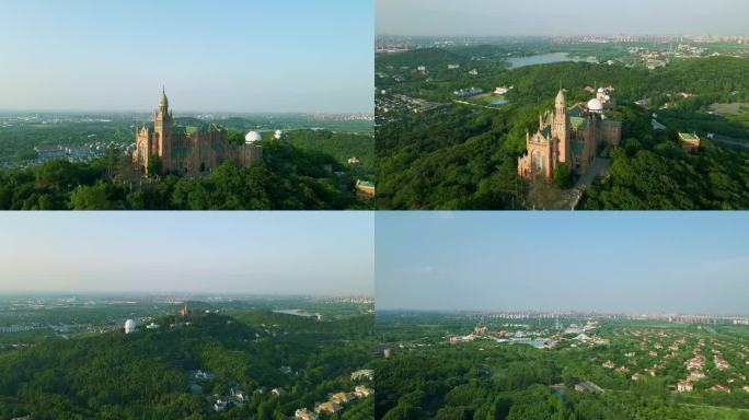 上海佘山国家森林公园天文台教堂高清航拍