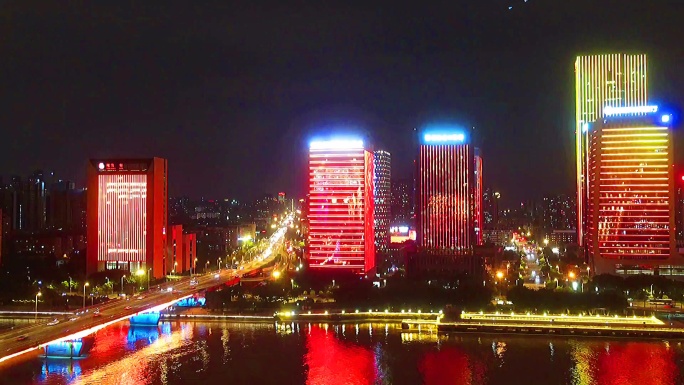 航拍福州金融街万达夜景合集4K