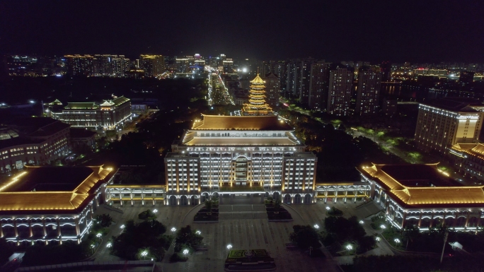 航拍厦门集美市民广场杏林湾地标建筑夜景