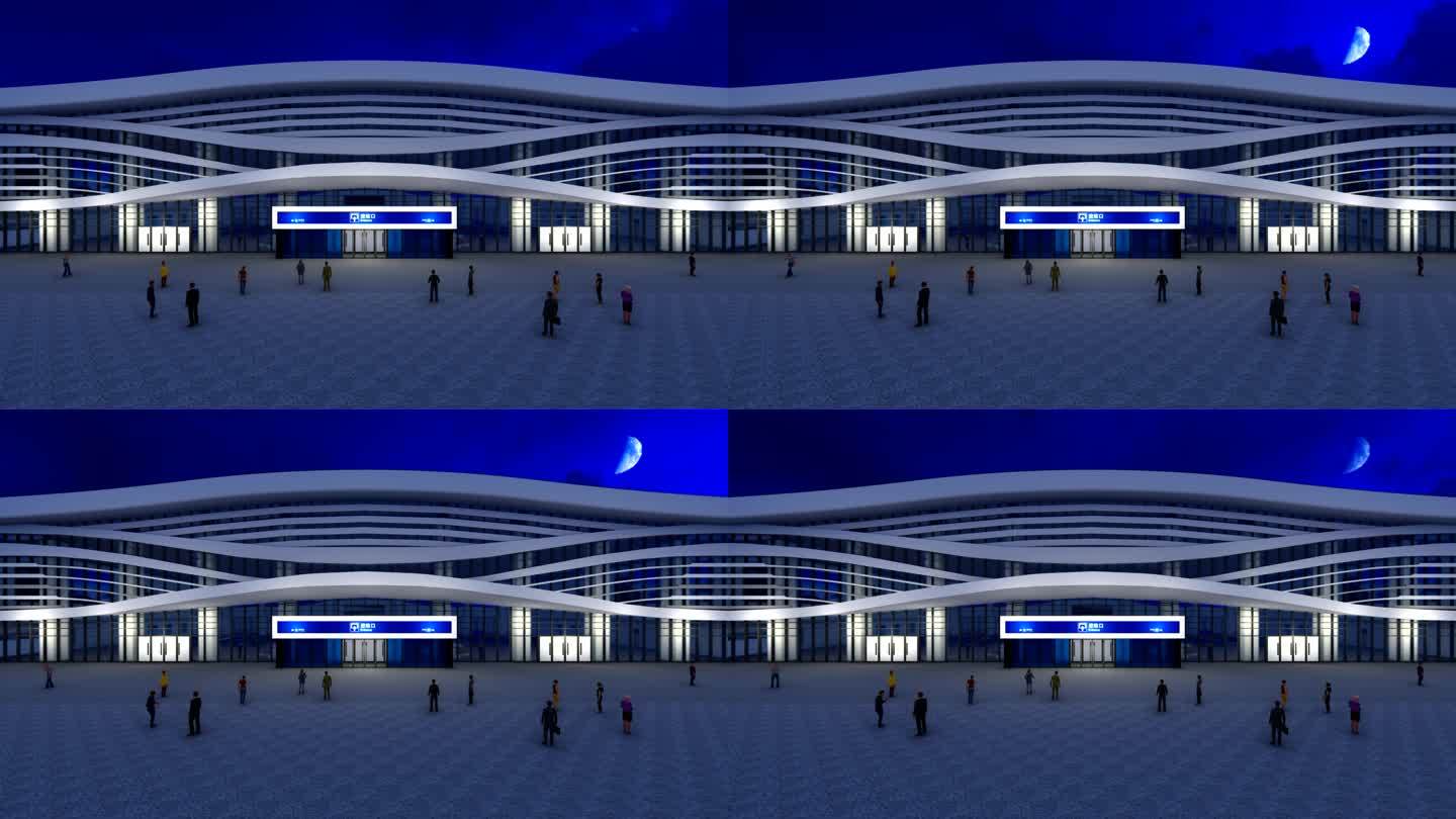 火车站动画背景-外景夜景