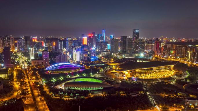 高清4K南宁五象新区晚霞夜景延时