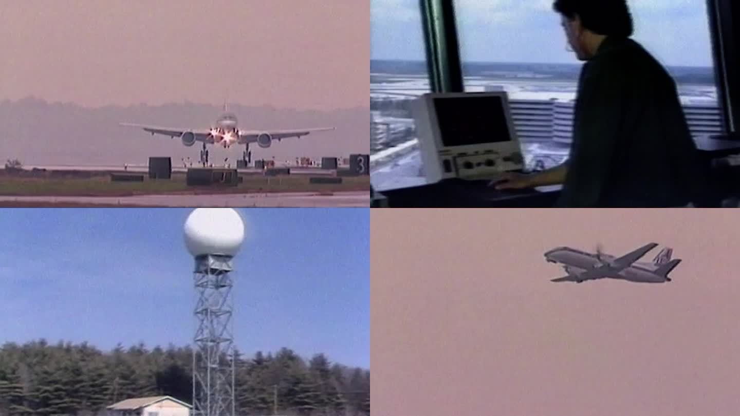 90年代飞机场飞机起飞降落滑行天气雷达