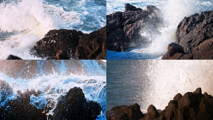 大海海水海浪礁石浪花——慢镜头