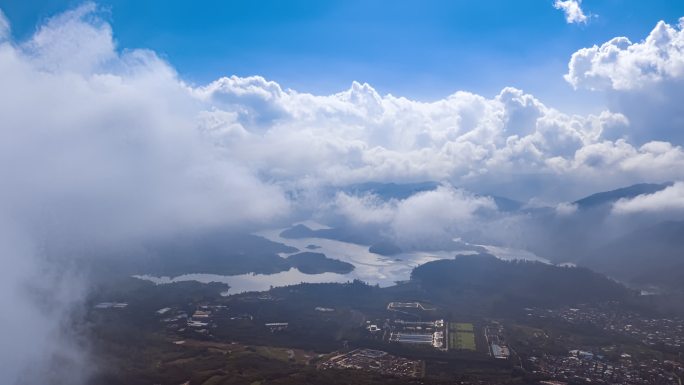 【4K】昆明松华坝水库云雾航拍延时