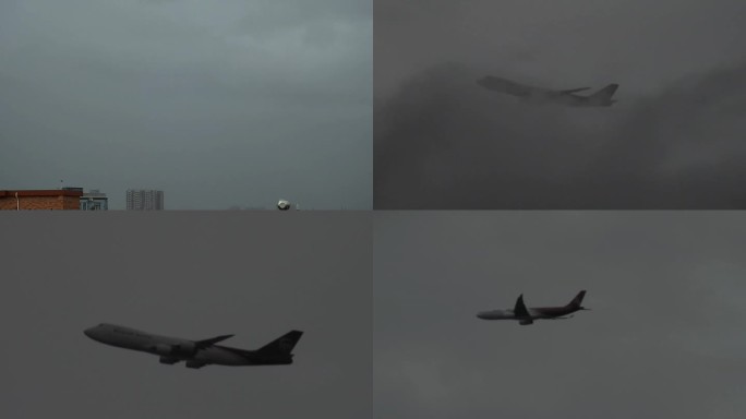 原视频台风天气飞机穿过云层