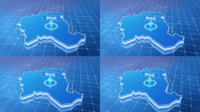 游仙区蓝色科技感定位立体地图