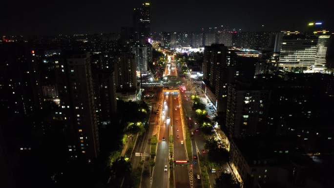 城市夜景航拍车流马路