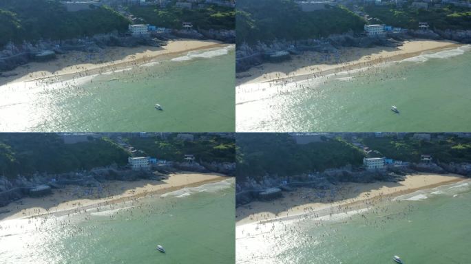 「有版权」原创航拍沙滩玩水的人4K