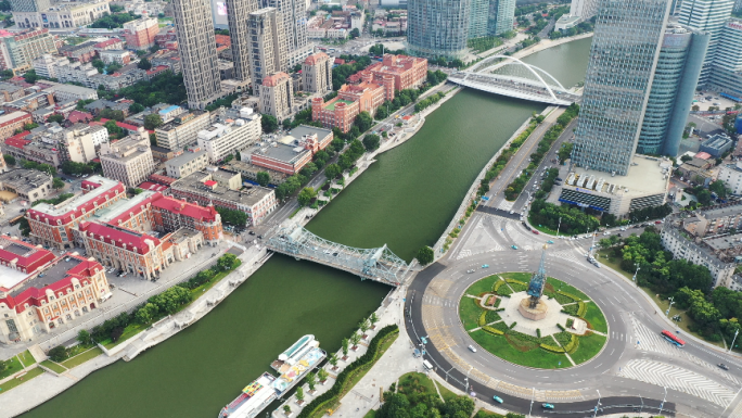 天津航拍津湾广场地标建筑城市航拍天津站