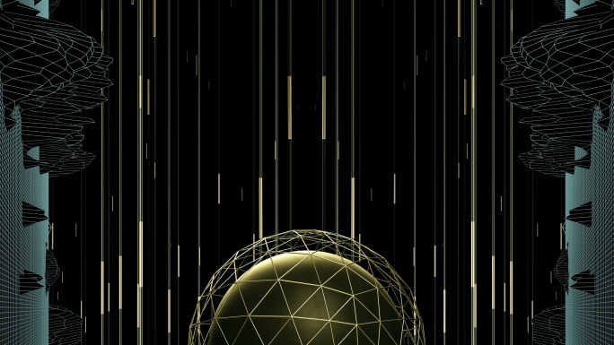 【4K时尚背景】黑金科技空间几何墨绿光线