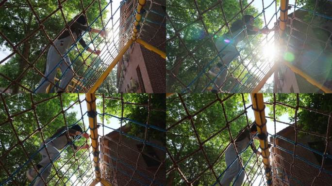 背带裤女生爬攀爬网无动力游乐设施游乐场玩