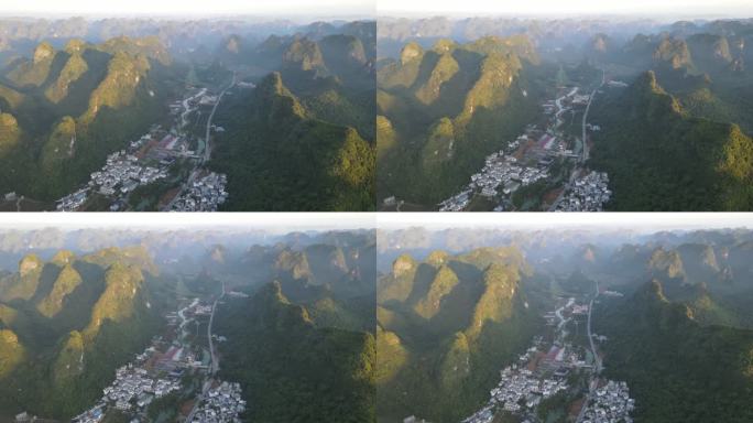 广西马山古零小都百群山里的村庄晨曦