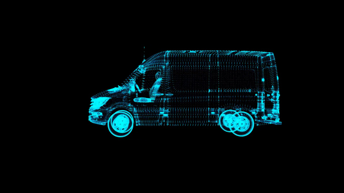 原创4K蓝色全息粒子投影科技面包车带通道