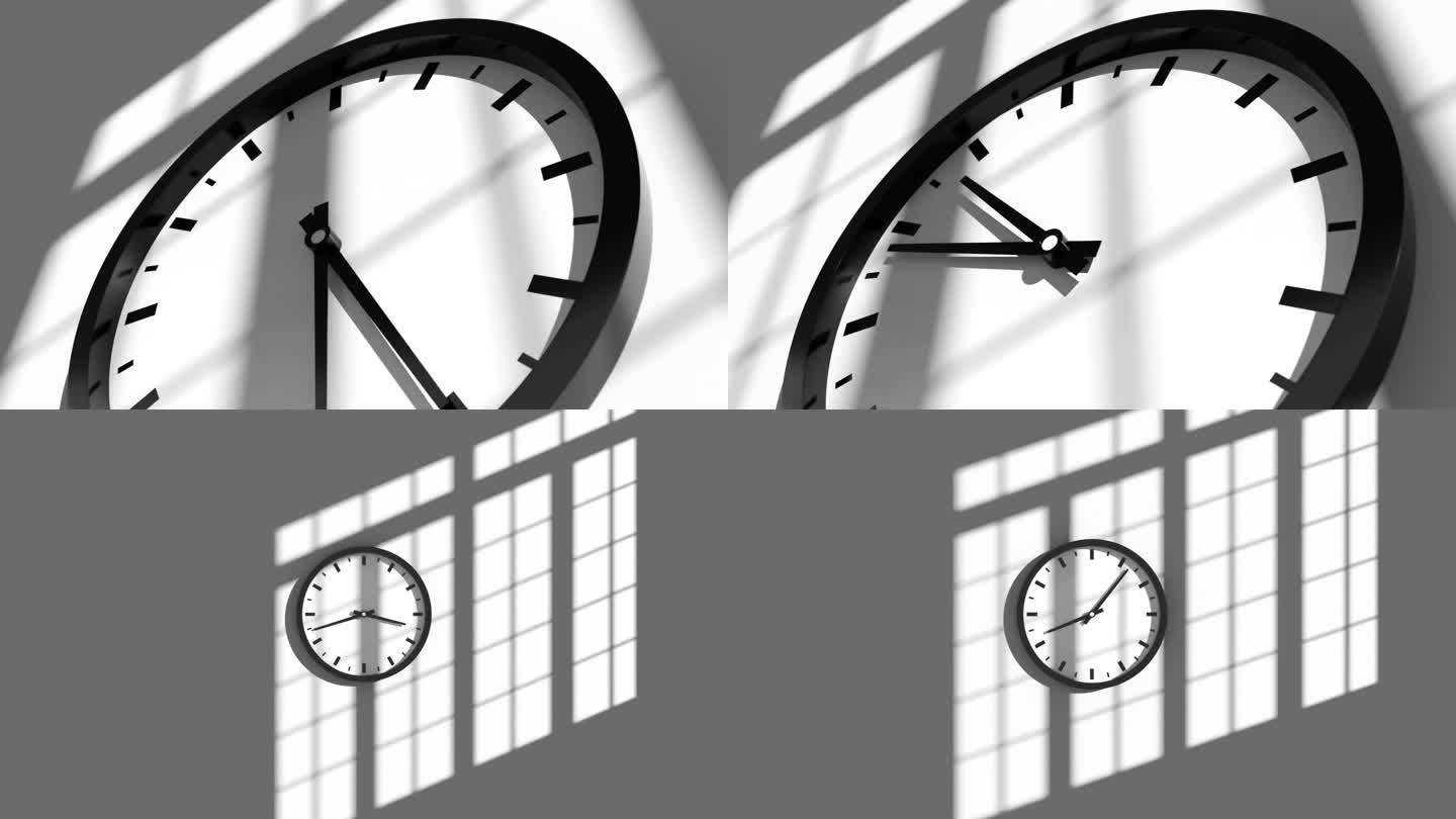 黑白时钟 钟表指针飞转时间流逝 极简风格