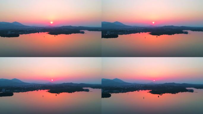 山水湖面日落