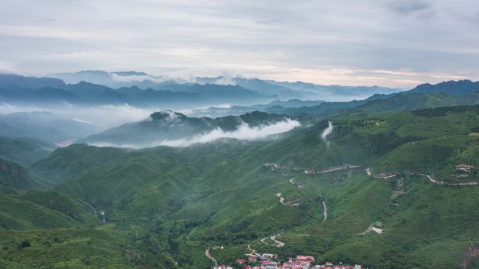 航拍北京百花山 群山云海云雾延时