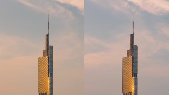 落日余晖下的紫峰大厦光影变化