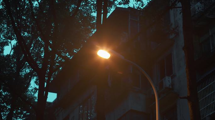 城市路灯亮起