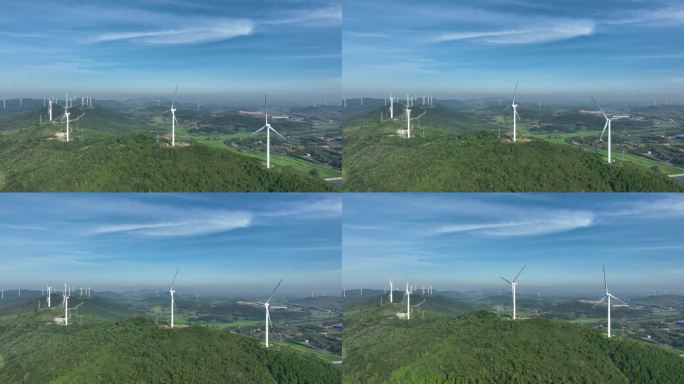 航拍襄阳山区风力发电机风轮机风电自然风光