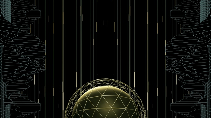 【4K时尚背景】黑金科技空间几何墨绿球体