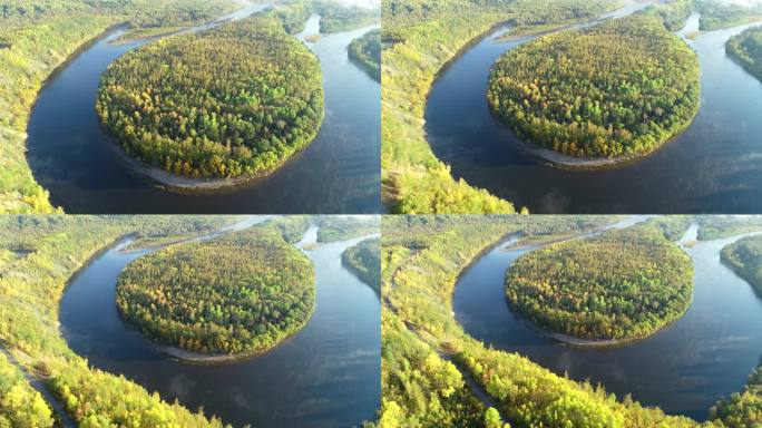 航拍大兴安岭秋季激流河白鹿岛