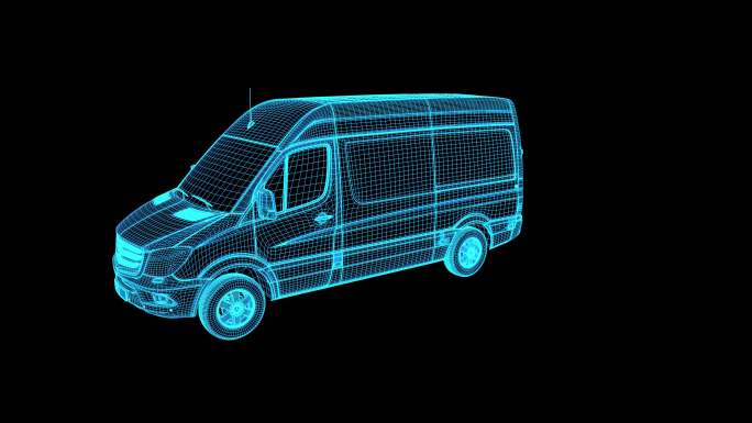 原创4K蓝色全息线框投影科技面包车带通道