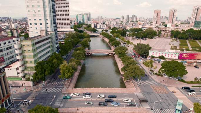 4K东莞城市运河航拍俯瞰