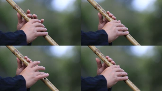 江南浙江传统乐器洞箫演奏手特写实拍原素材