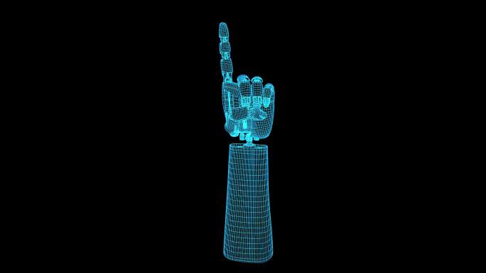 原创4K蓝色全息线框科技手指动画带通道