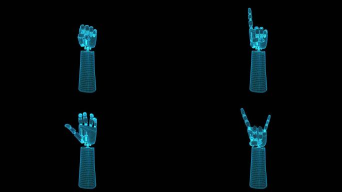 原创4K蓝色全息线框科技手指动画带通道