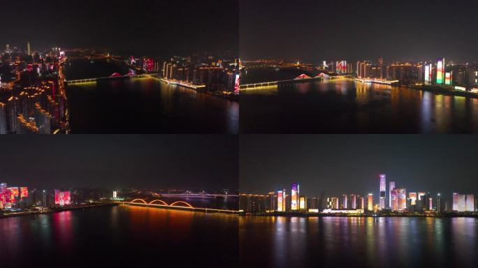 5K航拍长沙湘江沿岸夜景灯光秀