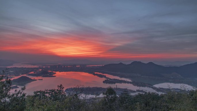 杭州萧山湘湖火烧云延时摄影