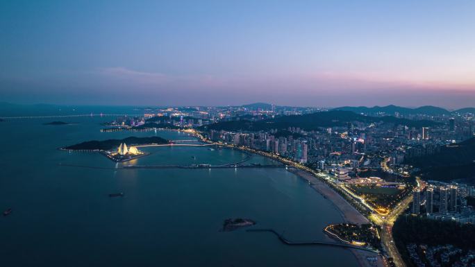 航拍珠海情侣路美丽湾城市夜景4k延时