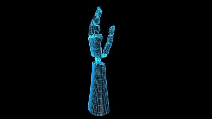 原创4K蓝色全息线框科技机械手动画带通道