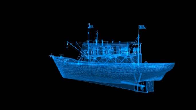 船 渔船3D 三维船 线框 科技 带通道