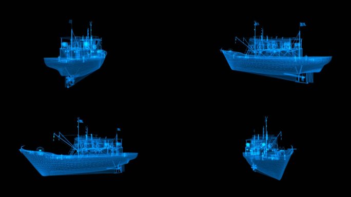 船 渔船3D 三维船 线框 科技 带通道