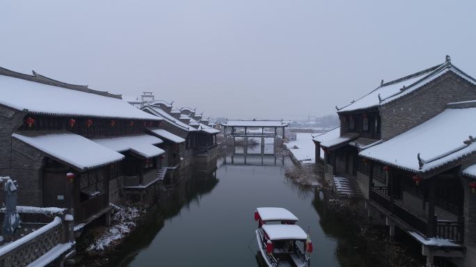 开封朱仙镇启封故园景区4k航拍雪景