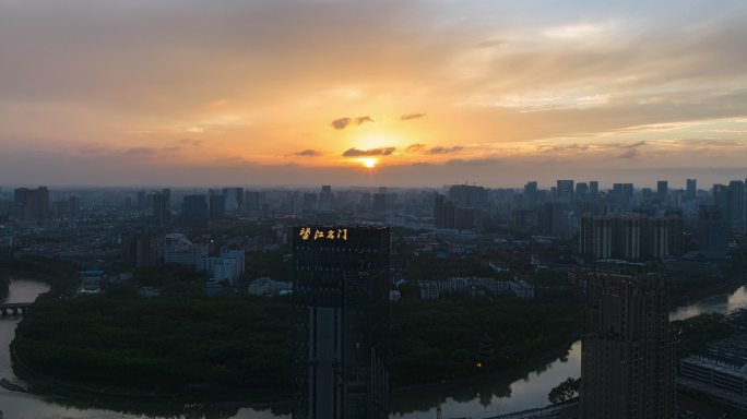 成都夏天落日夕阳航拍延时城市景观