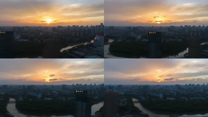 成都夏天落日夕阳航拍延时城市景观